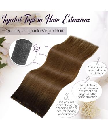 LAAVOO Virgin Tape Extensions | Real Hair Ombre Brown Seamless 45cm | Invisible Balayage Extensions | 5PCS 12.5g | Premium Quality - Buy Online on SooperMarket.com