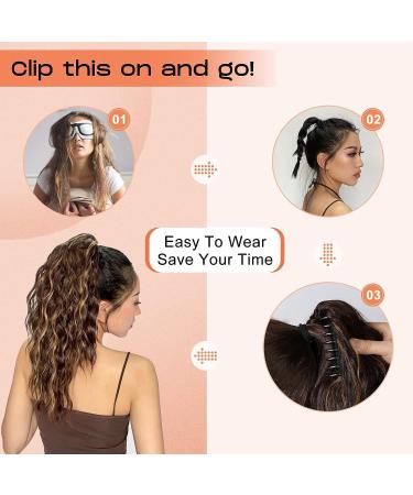 PORSMEER Claw Clip in Ponytail Hair Extensions 18 inches Long Curly Brown Ponytail Multi Layered Natural Fluffy Wave Synthetic Hairpiece for Womens Girls Everyday Wear Brown with highlights - Buy Online on SooperMarket.com