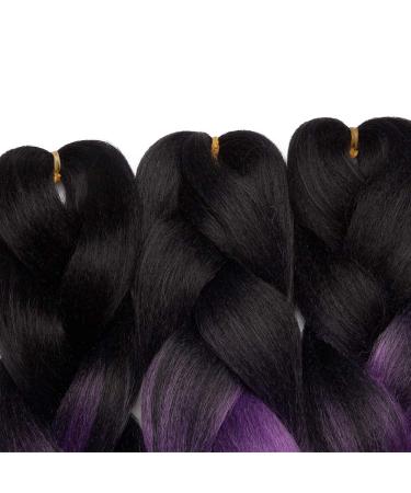 Tess Braids Extensions 60 cm | Jumbo KanCalon Ombre Hair Braids - Black/Purple/Gray - 100g Bundle for Box Braids - Buy Online on SooperMarket.com