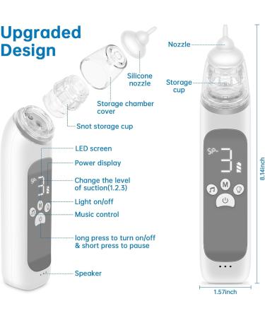 MYPIN Electric Nasal Aspirator for Baby with Music and Light Soothing Function - Adjustable Suction Level and 3 Silicone Tips Included - HT0078-Gray - Buy Online on SooperMarket.com