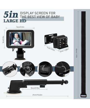 Baby Car Mirror for Back Seat | Welltop 5'' HD 1080P Baby Car Camera | 360 Night Vision & Shockproof | Essential Car Accessories for New Parents - Buy Online on SooperMarket.com