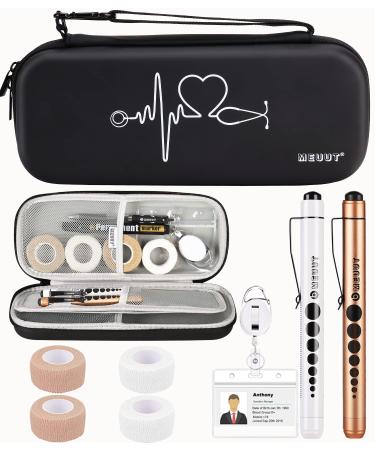 MEUUT 11 pcs Stethoscope Case Kits, Perfect Nurse Gift First Aid Kit Bag with Stethoscope Case, Penlights, Medical Scissor, Bandage Wraps, Badge Holders, Nurse Accessories for Nurses Pu_black