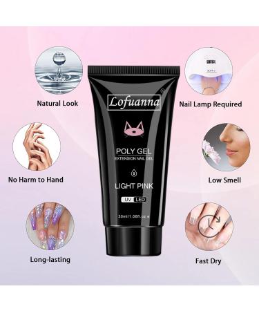 Lofuanna Poly Gel Nail Kit - Light Pink Poly Extension Gel Starter Kit with Lamp, Brush & Slip Solution - Nail Strengthening DIY Set for Beginners - Buy Online on SooperMarket.com