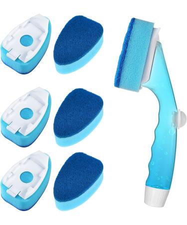 Non-Scratch Dishwand Refill with Handle - 6 Heavy Duty Refills & Replacement Sponge Heads Set - Soap Control Scrubbers for Dishwashing - Blue - Buy Online on SooperMarket.com