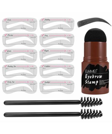 Eyebrow Stamp Stencil Kit, Eyebrow Stamp Kit, Waterproof Brow Stamp, Shaping Kit Eyebrow Definer with 10 Reusable Stencils and 2 Small Pencil Brushes, Hairline Shadow Powder Stick (Black)