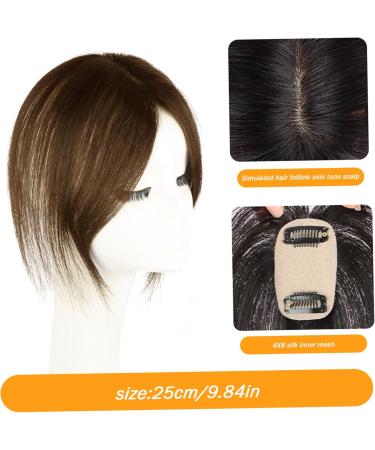 Hair Topper With Bangs 9.8 Inch Long Human Hair Toppers Women Silk Base Clip In Hair Extensions Natural Looking Hairpiece for Daily Use Natural (Brown) - Buy Online on SooperMarket.com