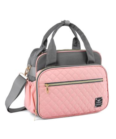 Small Diaper Tote Bag Baby Stroller Organizer Bags Babies Shower Gift for Girls All-in-One Baby Organizer with Insulated Bottle Pockets, Capacity for Diapers, Toys & Snacks,On The Go, Pink & Gray Pink+Gray