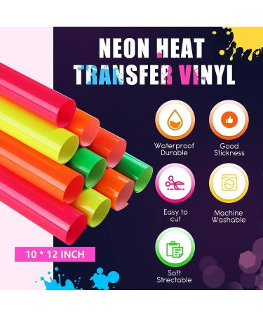 Tintnut Neon PU HTV 12x10 inch - 10 Sheets, 5 Assorted Colors | Easy Weed Iron on Vinyl Bundle for DIY T-Shirts - Buy Online on SooperMarket.com