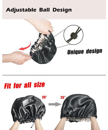 Auban Large Bonnet Sleep Cap - Double Layer Satin Lined Wrap for Curly Hair | Adjustable Elastic Band for Hair Care | Black - Buy Online on SooperMarket.com