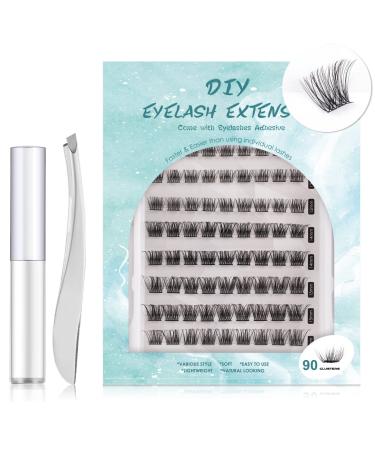 SISILILY Individual Lashes Cluster Lashes 90 Pcs DIY False Reusable 3D Eyelash Extension Kit Soft Natural C CC D Curl Individual Eyelashes w/ Eyelash Glue 10/12/14/15/16mm Length DM04 White 90 clusters - DM04
