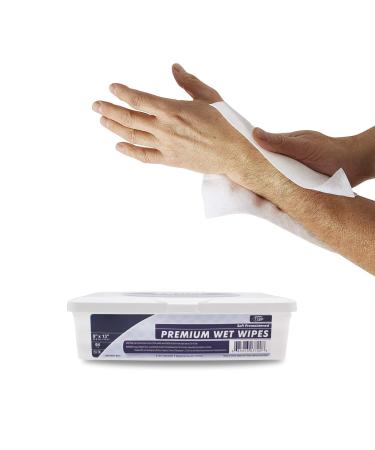 Dukal Wet Wipes. Pack of 64 Pre-Moistened Wipes 9 x 13 in Hard Tub. Hand Cleaning Wipes with Aloe and Lanolin. Disposable Adult Body Wipes with Mild Fresh Scent. Shower Wipes 7720 64 pack