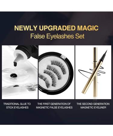 Magic Magnetic Eyelashes and Eyeliner Kit - 3D 5D Natural Look False Lashes - No Glue Needed - 7 Pairs Eyelashes + Eyeliner Pen (Blue) - Buy Online on SooperMarket.com
