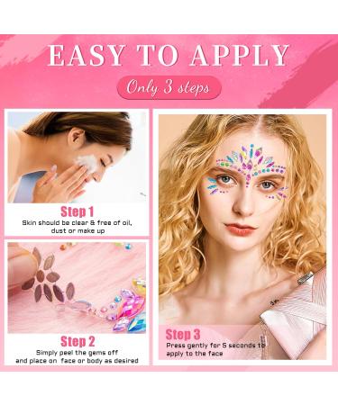 Self-Adhesive Rhinestone Face Jewels - 6 Sheets Multi-color Face Stickers for Women and Girls - DIY Makeup Gems and Nail Art Decorations - Buy Online on SooperMarket.com