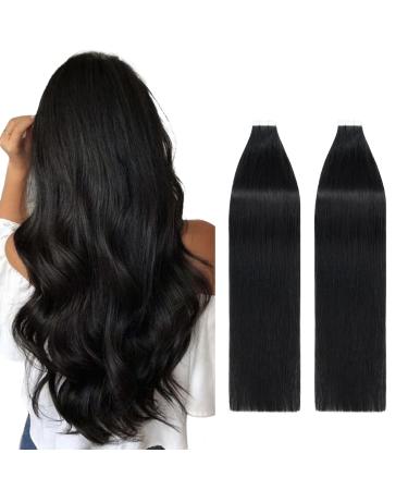 Silk-co Tape-In Real Hair Extensions Black 40 Pieces Real Hair Tape Extensions Remy Tape Glue Extensions Skin Weft 100 g No. 01 Jet Black 50 cm