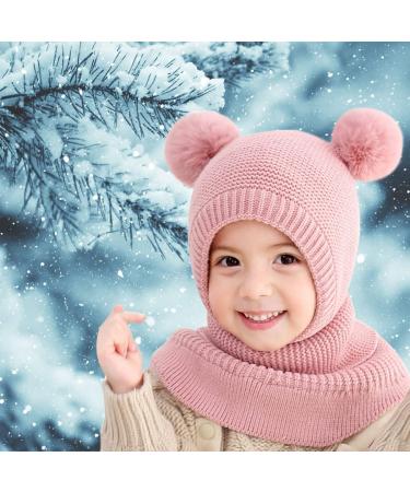 Mamunu Girls Winter Hat - Cute Pink Knit Beanie with Pompom & Fleece Lining for Ages 2-5 - Warm Shawl Cap for Children - Buy Online on SooperMarket.com