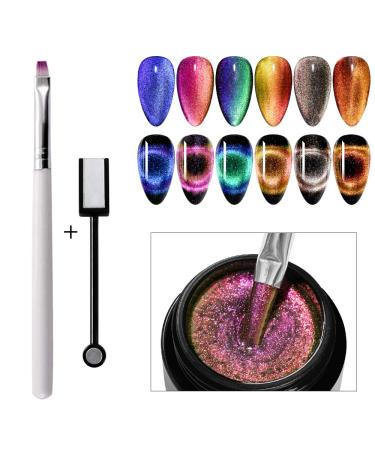 MEET ACROSS 9D Cat Eye Gel Nail Polish Set - Chameleon Magnetic Soak Off UV LED 7 Color Gel with Magnet Stick and Brush - Buy Online on SooperMarket.com