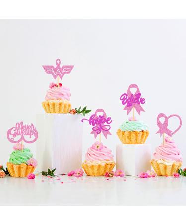 Cyodoos 30 PCS Breast Cancer Awareness Cupcake Toppers Glitter Pink Ribbon Never Give Up Beliveve Hope Cupcake Picks Pink Ribbon Party Cake Decorations Supplies - Buy Online on SooperMarket.com