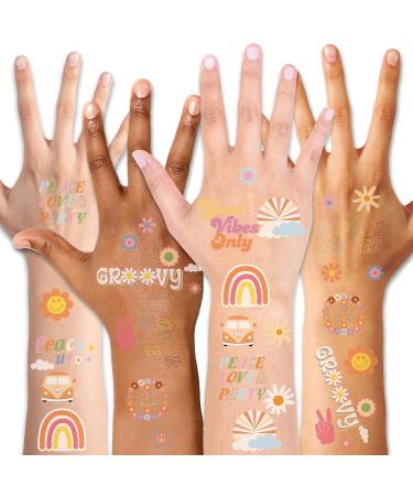 Hippie Temporary Tattoo Sticker Set - Flower, Love, and Peace Sign Designs for Adults and Kids - Buy Online on SooperMarket.com