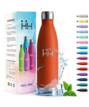 Honeyholly drinking bottle stainless steel - 750ml - thermal bottle BPA -free drinking bottle of sports - leak -proof water bottle drinking bottle of carbon dioxide Suitable thermoskanne for fitness gym bicycle 26oz -750ml orange - 750 ml