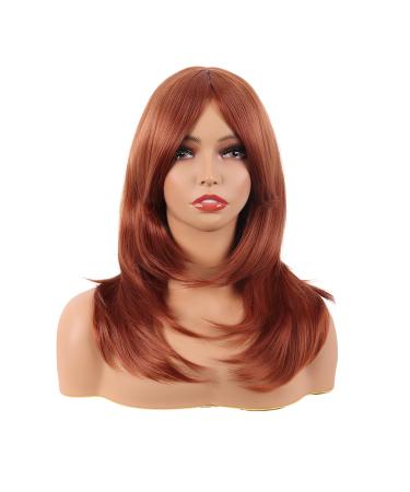 MapofBeauty 20 Inch/50 cm Long Layered With Bangs Straight Synthetic fiber Shoulder Length Hair for Daily Use or Party Wig (Ginger Orange)
