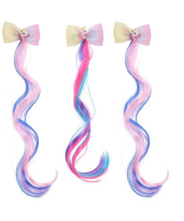 Hair Accessories for Girls Bulk Unicorn Wigs for Hair Extensions Clips 3PCS