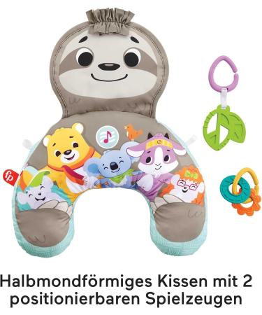 Fisher-Price Lazy Playing Pillow | Soothing Baby Game Pillow for 0-6 Months | Abdominal Play Plads with Vibration Bite Ring & Music | Perfect Baby Gift - Grr01 Sloth Multicolored - Buy Online on SooperMarket.com