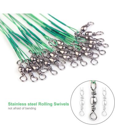 60PCS Fishing Wire Leader with Swivels and Snap - Nylon-Coated Steel Leaders for Tackle - Green (7.5, 11.7, 12.9 Inch) - Buy Online on SooperMarket.com