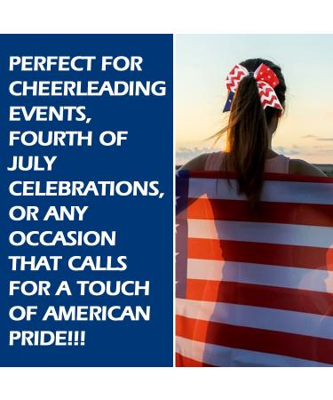 USA Red White Blue Glitter Cheer Hair Bow Ties - America Flag Ribbons with Elastic Tie (Red Wave) - Buy Online on SooperMarket.com