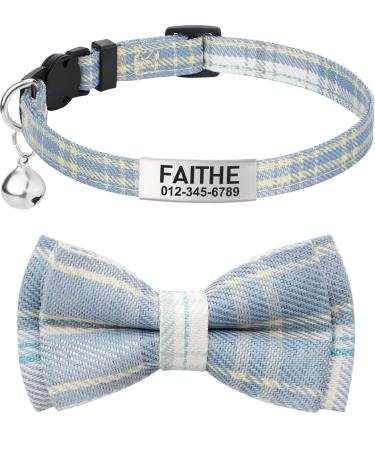 Tagme cats collars with names and telephone number kitten neck band with safety closure and bell plaid light blue 1 Pack plaid light blue