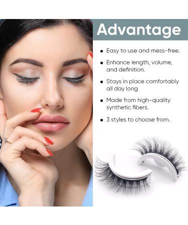 3 Pairs Self-Adhesive Reusable False Eyelashes - Waterproof Lashes - Natural Look - No Glue or Magnets Needed - Buy Online on SooperMarket.com