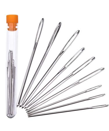 Large-Eye Blunt Needles Steel Yarn Knitting Needles Sewing Needles, 9 Pieces (Silver)