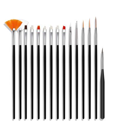 Painter brush set Multifunctional hairbrushes for watercolor-colored oils acrylic and detail painting brushset15-part for NailArt UV gel acrylic onestroke black