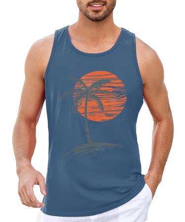 Runcati printed tank Top men's sleek sports muscle shirt fitness gym training undershirt cotton breathable bodybuilding shirt xxl blue