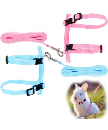 Rabbits dishes Leash adjustable rabbits dishes dog harness pet rabbits kitten dogs rabbits guinea pig 2 pieces (blue pink)
