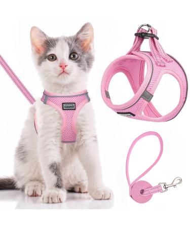 Cat Harness and Lead Escape Proof Adjustable Soft Mesh Kitten Vest Harness for Walking Reflective Pet Harness for Cat Small Dogs Puppy M Pink
