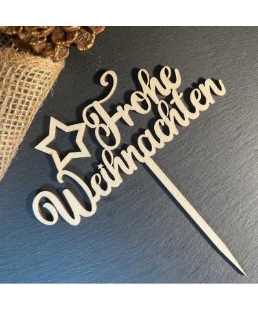 Merry Christmas Star Cake Topper - Wooden Cake Decoration for Christmas Celebrations - Buy Online on SooperMarket.com