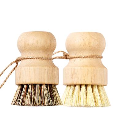 2Pcs Wooden Dish Brush Palm Corrosion Resistant Smooth Dish Scrubber with Rope Washable Reusable Hanging Scrub Brush for Pot Dish Sink Vegetables.