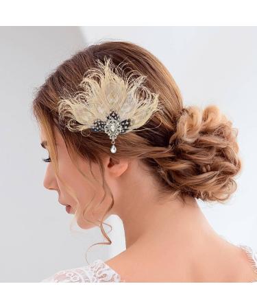 GENBREE Peacock Hair Clip 1920s Flapper Headpiece - Crystal Gatsby Headband for Women and Girls (White) | Prom Party Head Accessory - Buy Online on SooperMarket.com