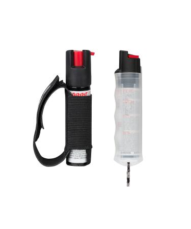 SABRE Protector Dog Spray Multipack. (1) 22-Gram Spray with Key Ring (1) 22-Gram Spray with Adjustable Hand Strap 14 Bursts 3.5-Meter Range Humane Dog Attack Deterrent Maximum Strength Allowed