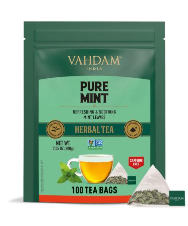 VAHDAM Pure Mint Herbal Tea (100 Pyramid Tea Bags) Caffeine Free Blend of 100% Natural Ingredients- Peppermint Tea Spearmint Tea | Mint Tea Bags | Herbal Tea