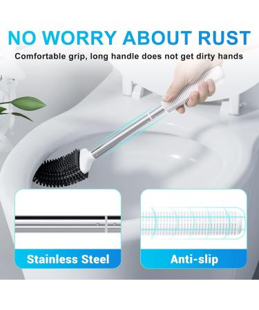 Fowooyeen Silicone Toilet Brush with Stainless Steel Handle - White Toilet Cleaning Brush Set with Ventilated Holder - 1 Pack - Buy Online on SooperMarket.com