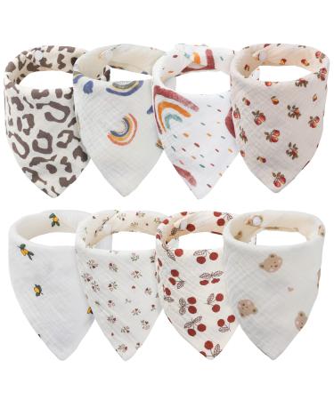 WD & CD 8 pieces Baby triangular scarf bib double -aged soft & absorbing Musselin Halst towel sabberneckchen with 2 adjustable snap button for baby toddlers newborns boys girls