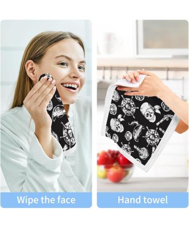 Pirate Skull Cotton Towels Set - 4 Pack 12'' x 12'' - Soft & Absorbent for Bath, Fitness, Sports & Yoga - Buy Online on SooperMarket.com