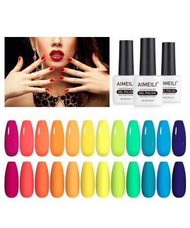 AIMEILI Neon Gel Nail Polish Set 8ml 12 Colours Spring Summer Pink Red Orange Green Blue Purple Gel Polish Soak Off UV LED Gel Nail Polishes Nail Art Gel Polish Gift Kit 23 KIT12-23_8ML 8 ml (Pack of 12)