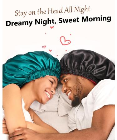 Mikimini Satin-Haube 2 Pack - Adjustable Double-Layer Sleep Silk Hood for Curly Hair & Braids (XL Black/Red) - Non-Slip Design for Men & Women - Buy Online on SooperMarket.com
