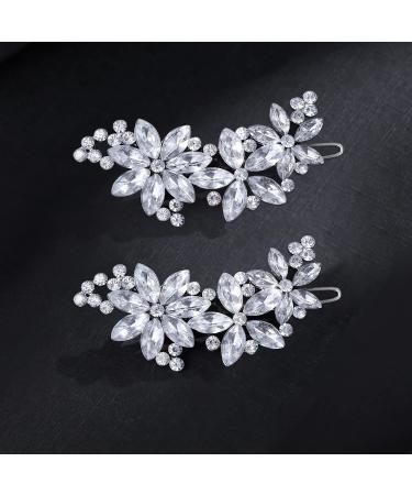 Goledwedy Crystal Flower Bridal Hair Clips(2 packs) Rhinestone Wedding Hair Clips For Brides