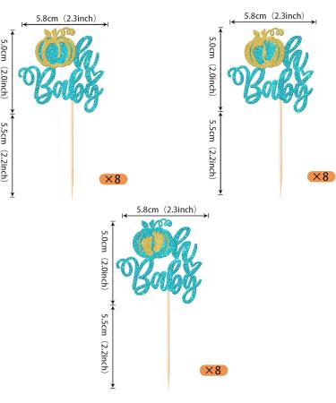 Rsstarxi 24 Pack Pumpkin Oh Baby Cupcake Toppers Glitter Gender Reveal Baby Shower Cupcake Picks Decorations for Fall Theme Thanksgiving Halloween Birthday Party Cake Decorations Blue Design 12 Blue - Buy Online on SooperMarket.com