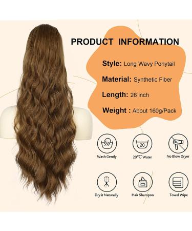 YEESHEDO Brown Long Wavy Ponytail Hair Extension - 26 Dirty Blonde Synthetic Clip-in Hairpiece for Women - Buy Online on SooperMarket.com