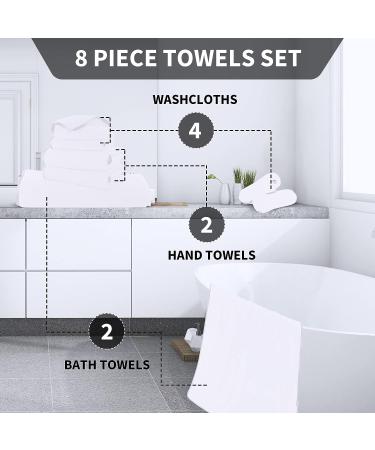Microfiber 8-Piece Towel Set - Ultra Soft & Absorbent - 2 Bath, 2 Hand Towels, 4 Wash Cloths - White - Ideal for Bathroom, Gym, Hotel, Beach, Spa - Buy Online on SooperMarket.com