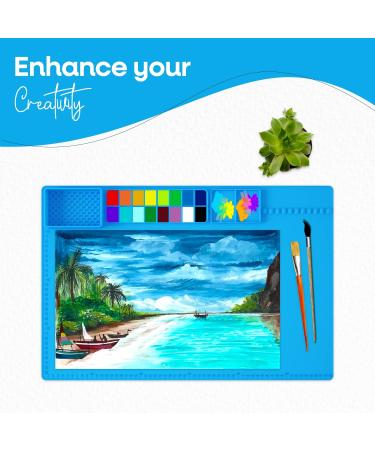 Large Silicone Crafts Painting Mat with Cup | Washable & Nonstick Artist Mat | Pink 23.8x15.7 Inch - Buy Online on SooperMarket.com